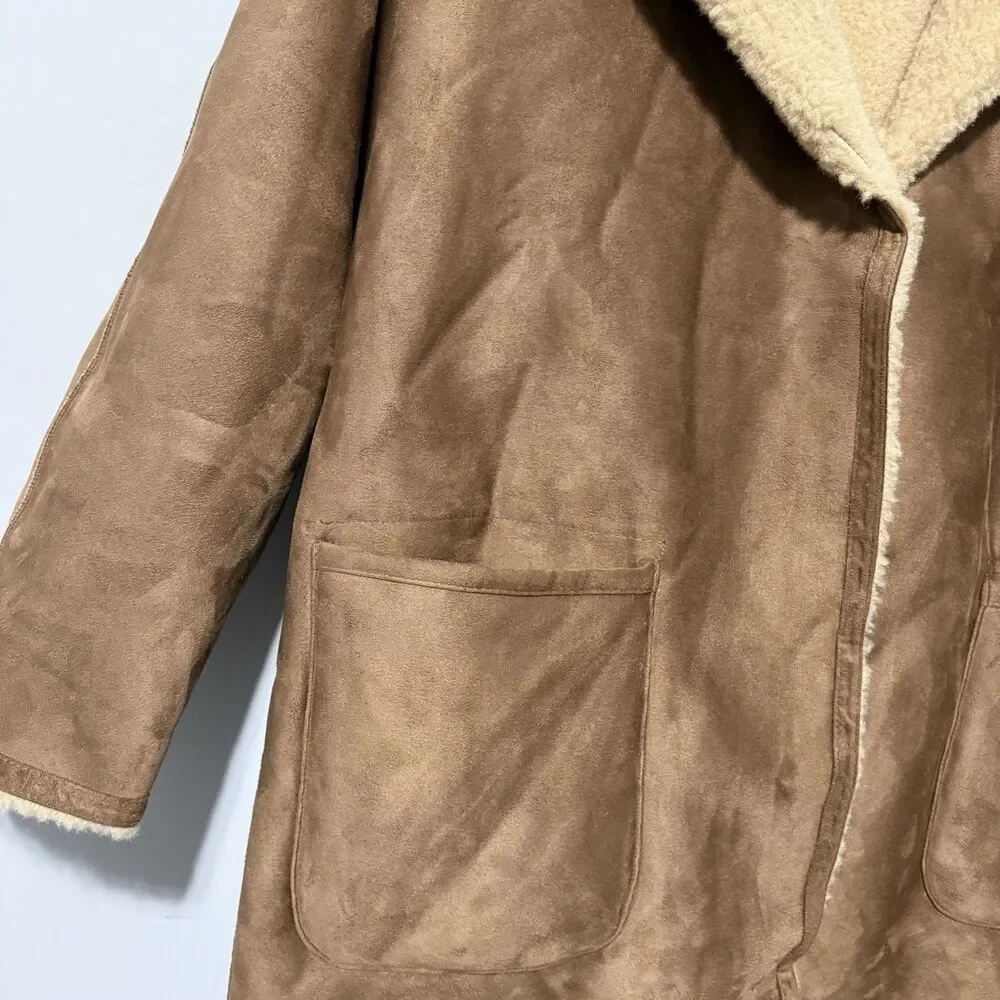 Mango Shearling look boho retro‎ statement vintage classic coat NWT XL